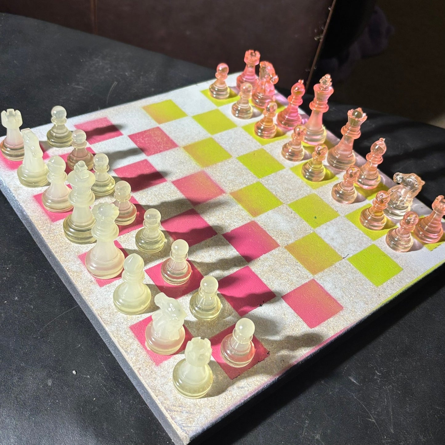 Neon Green Pink - Painted Chess Set