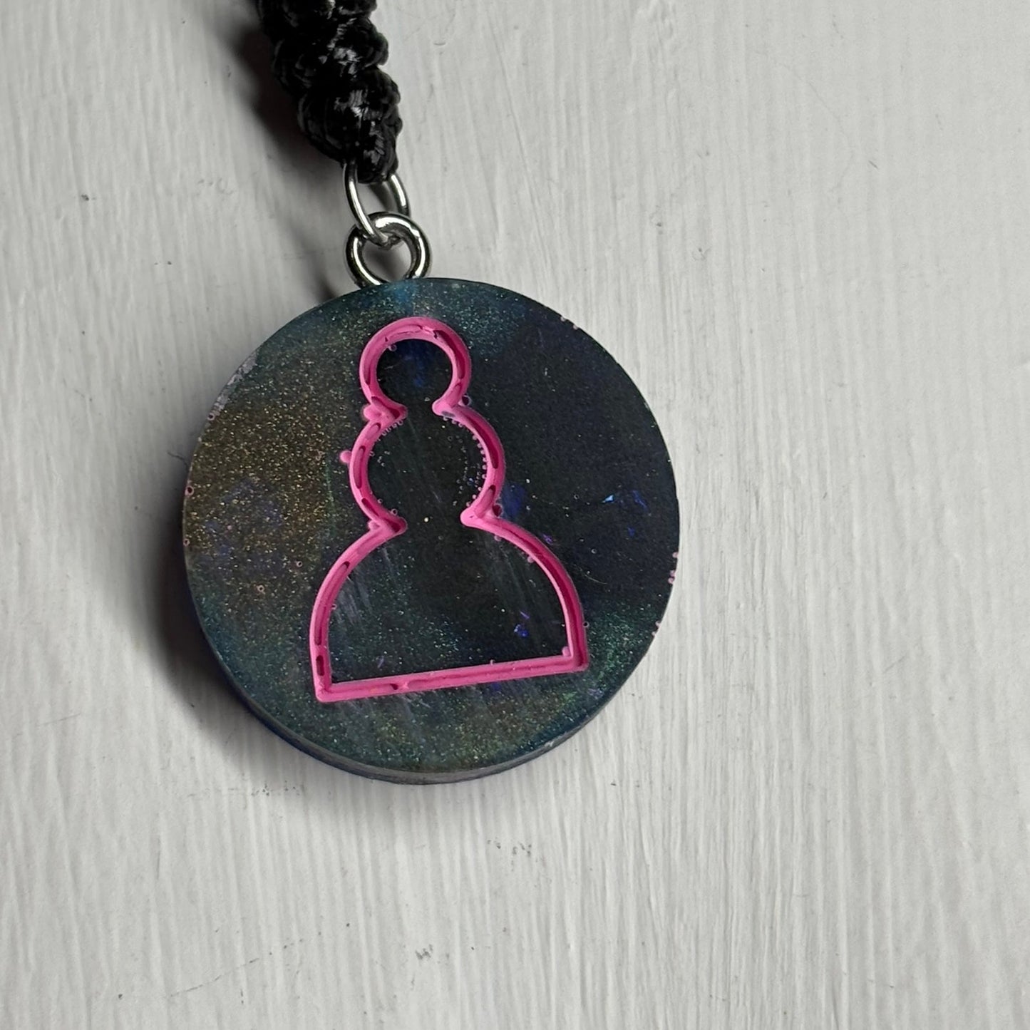 Pink Lining Pawn - Handmade Resin Chess Necklace