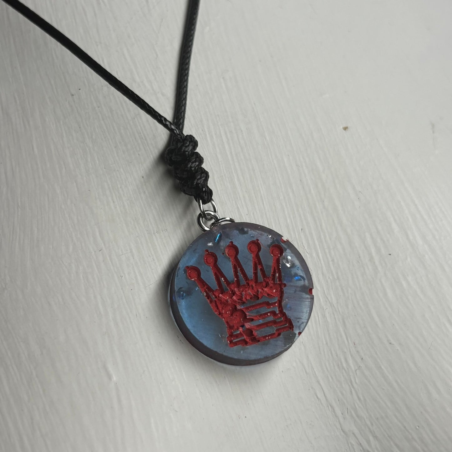 Hazel Blue Queen - Handmade Resin Chess Necklace