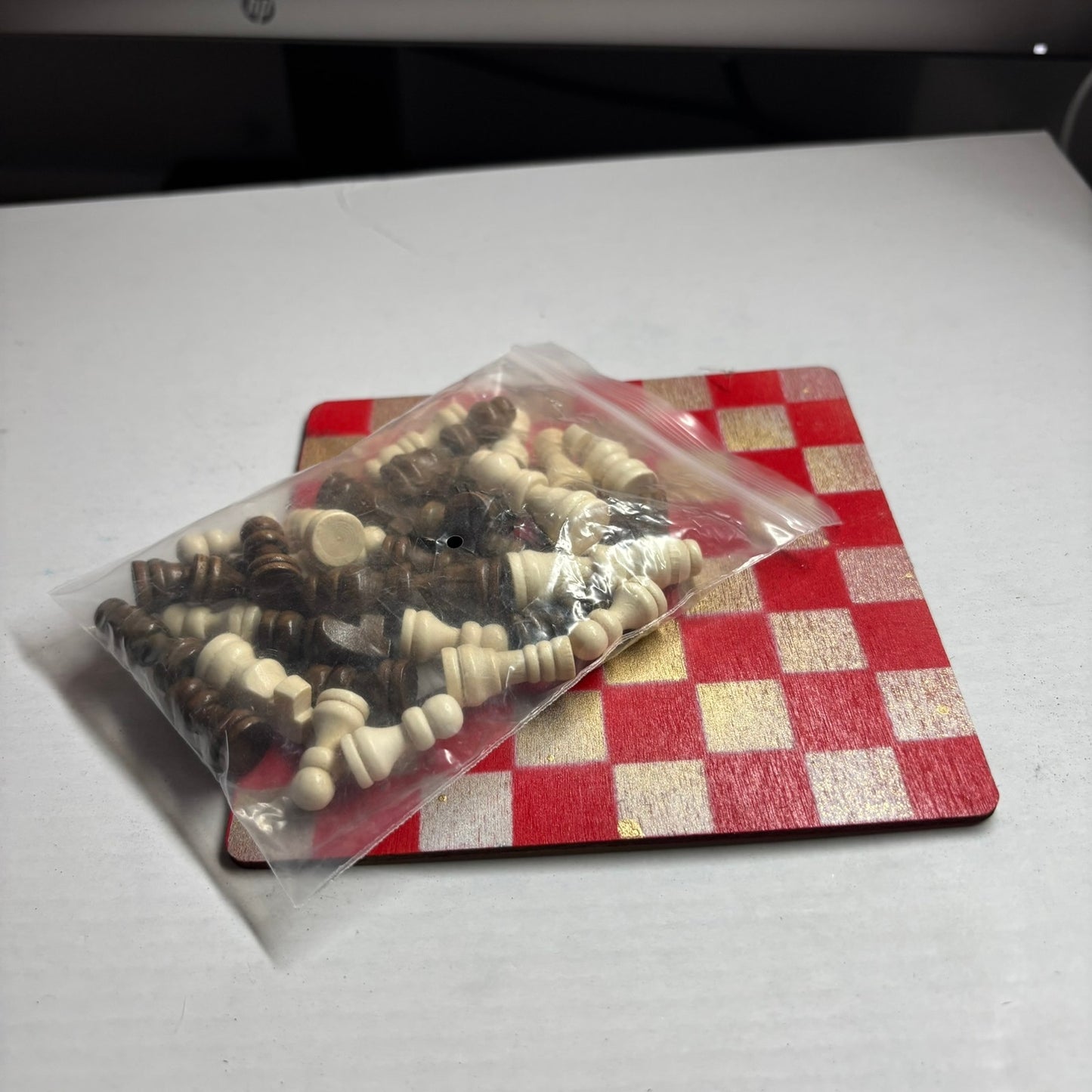 Cherry Red Golden Hue - Mini Chess Set