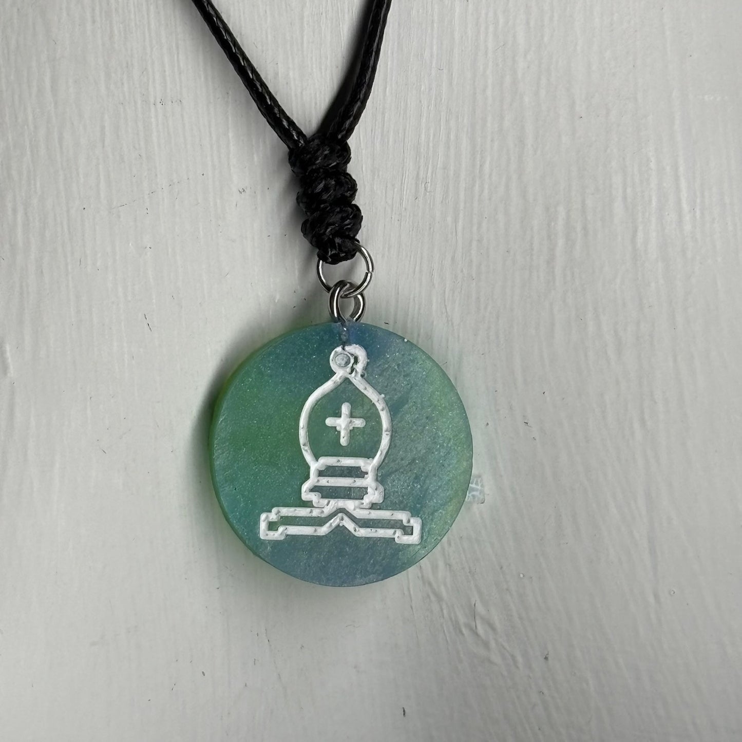 Green Ice Bishop - Handmade Resin Chess Necklace