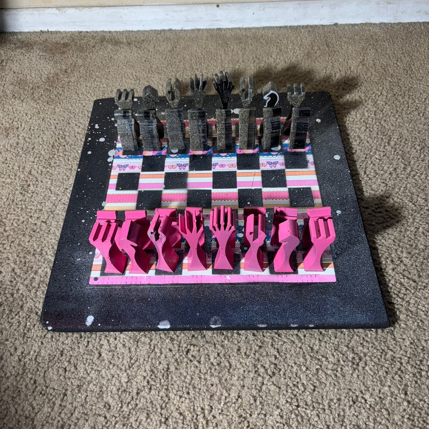 Pink Stripes - Large Deluxe Chess Set