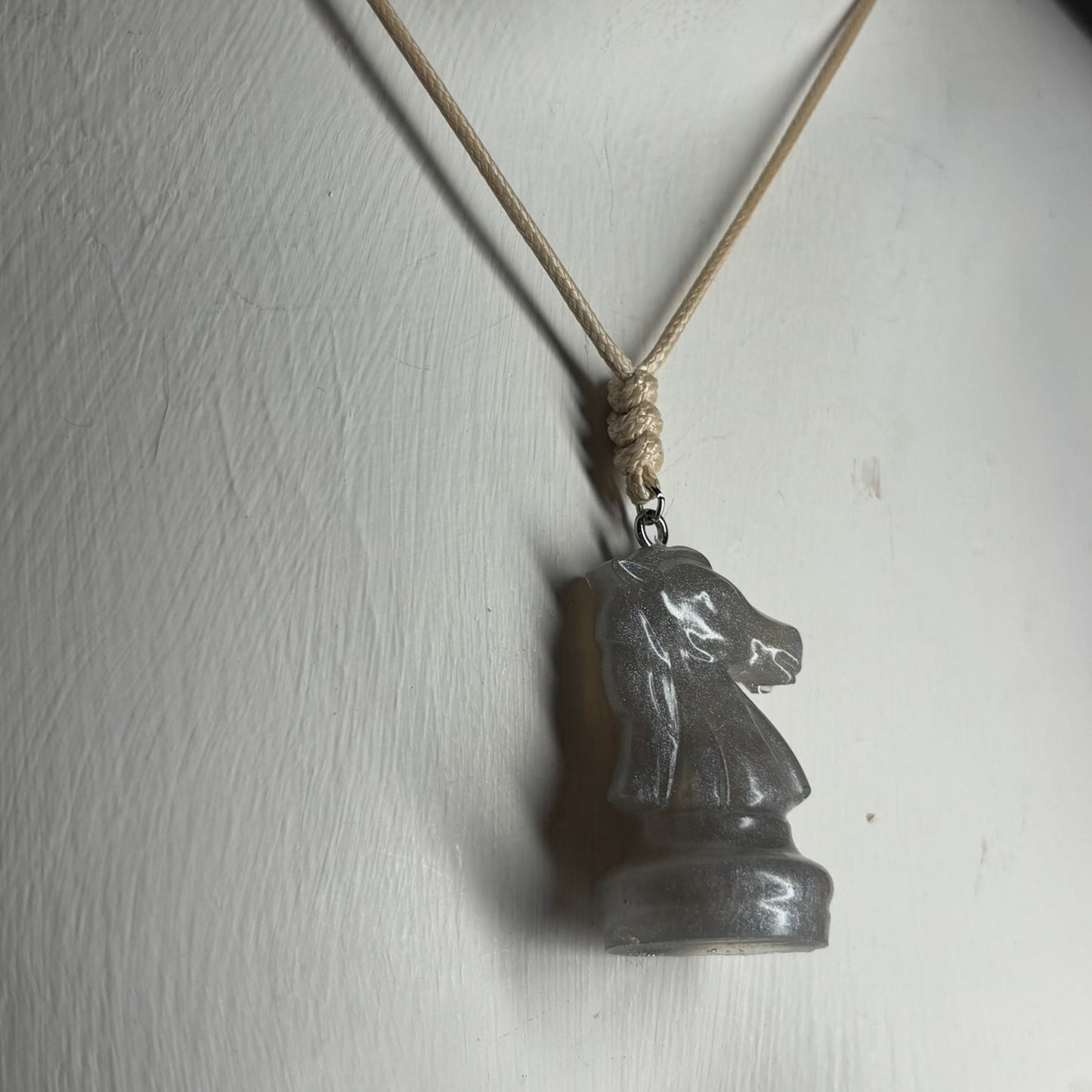 Silver Gray Knight - Handmade Resin Chess Necklace