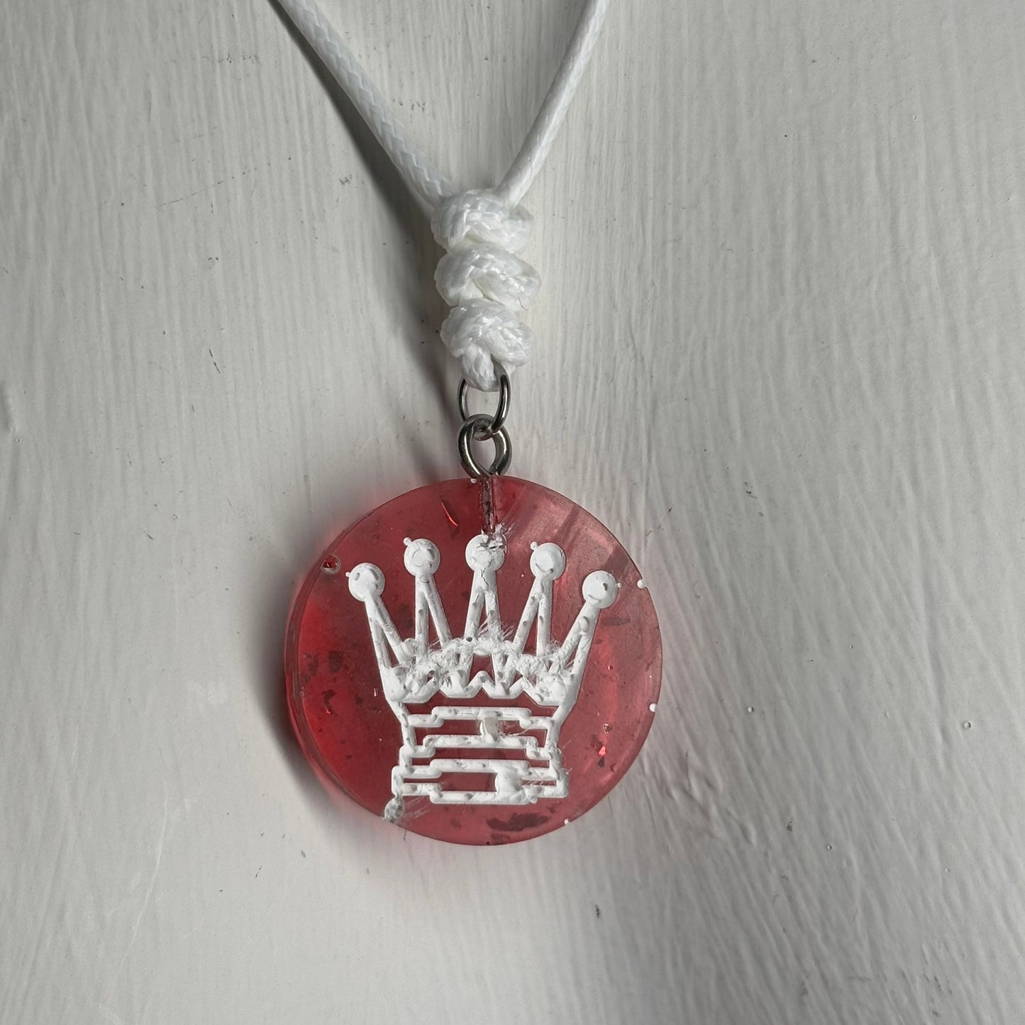 Clean Red Queen - Handmade Resin Chess Necklace