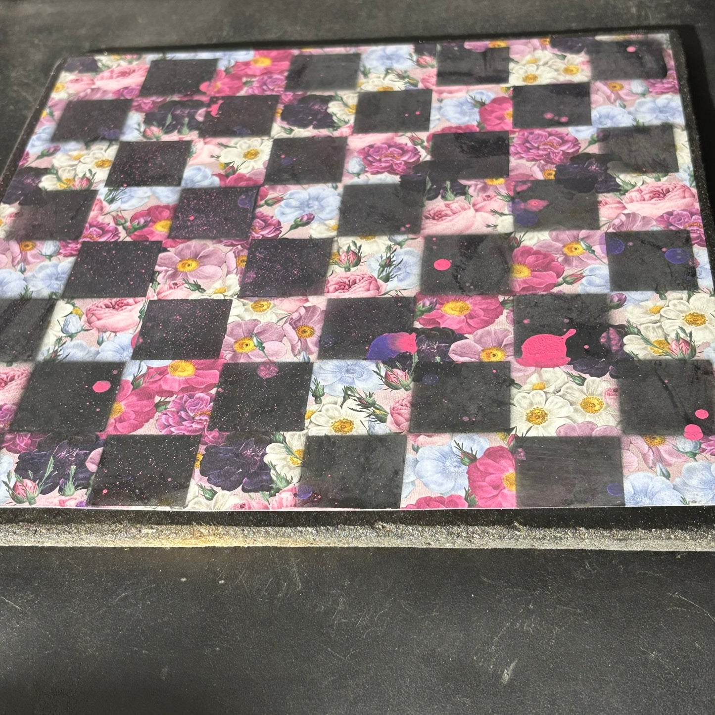 Pink Flower Collage - Scrapbook Chess Board