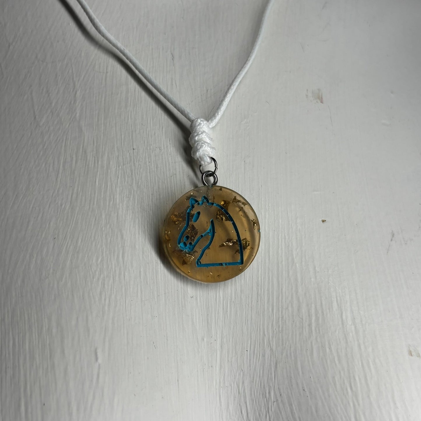 Amber Knight - Handmade Resin Chess Necklace