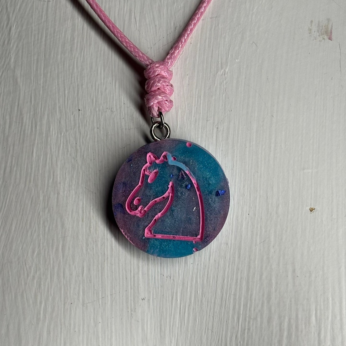Cotton Candy Pink Knight - Handmade Resin Chess Necklace