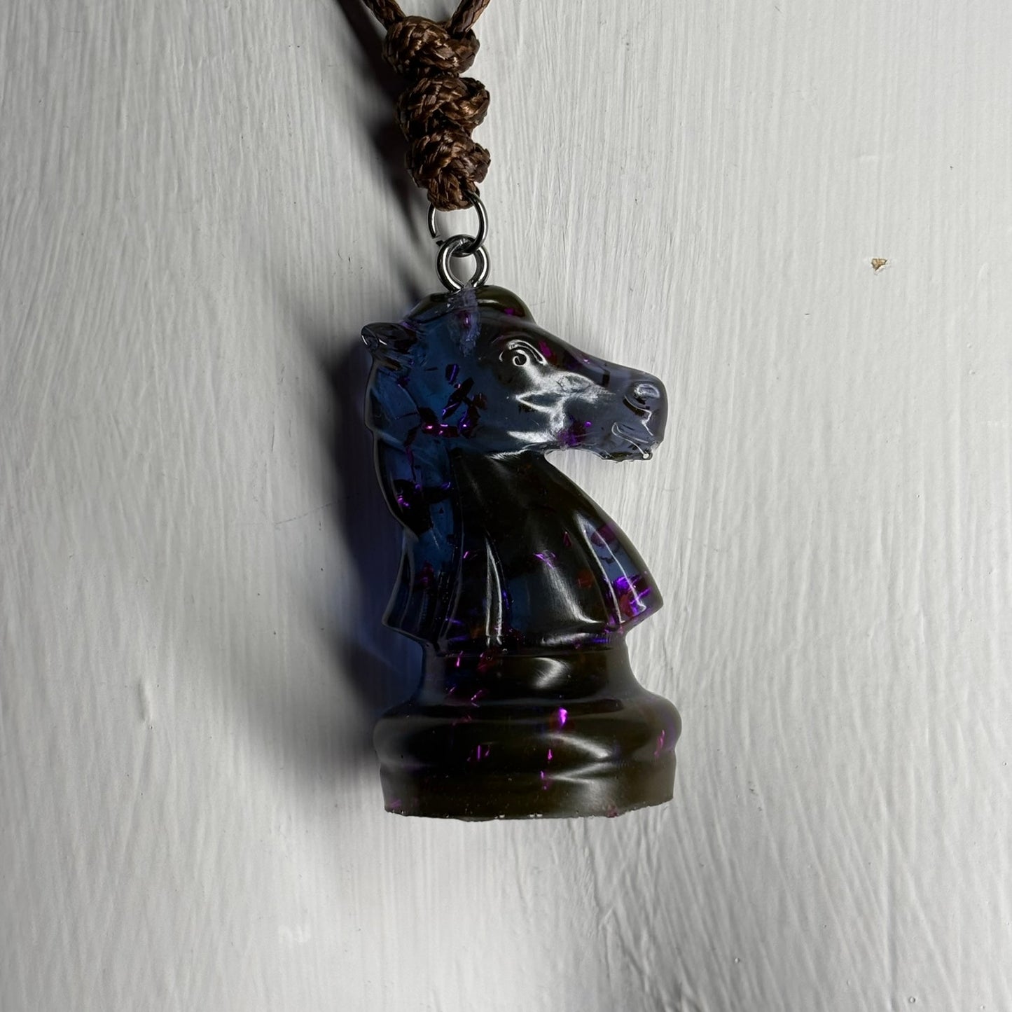 Transparent Blue Knight - Handmade Resin Chess Necklace