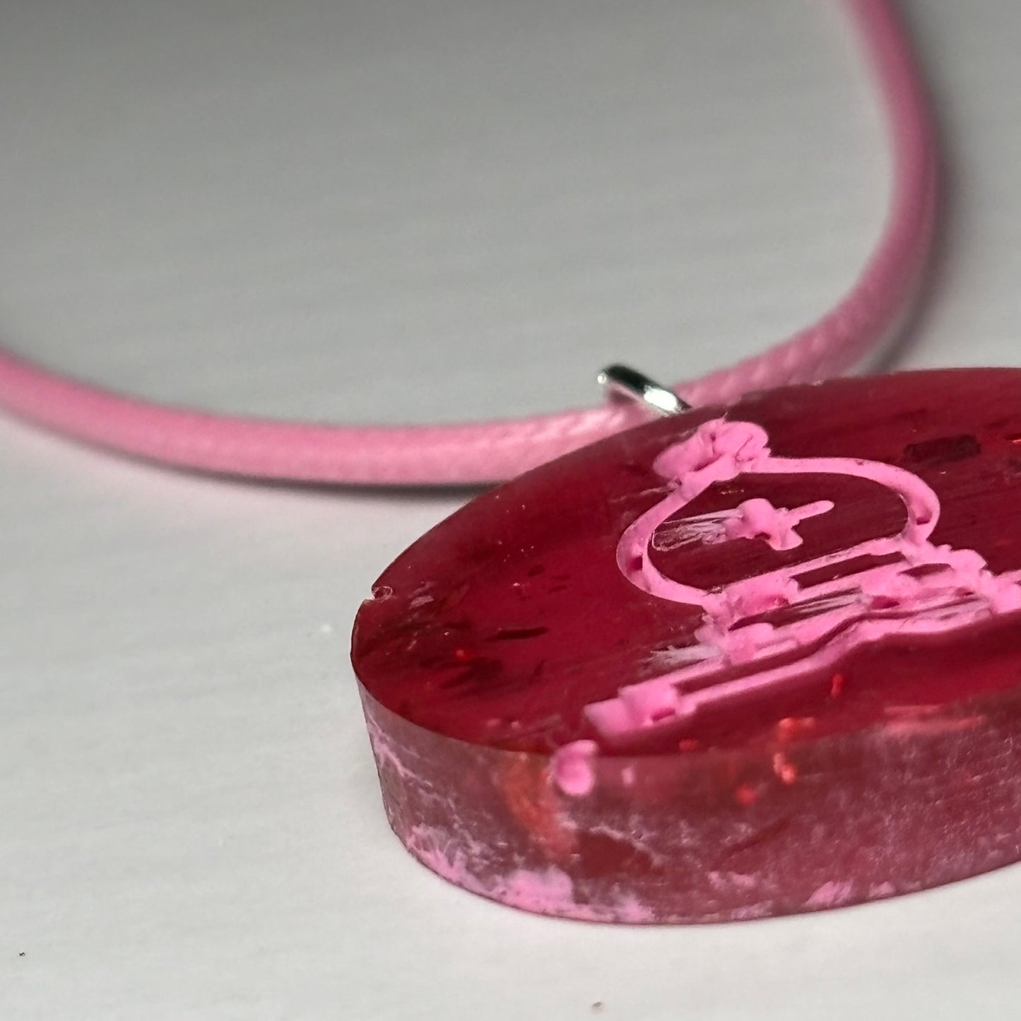 Red Pink Bishop - Handmade Resin Chess Necklace