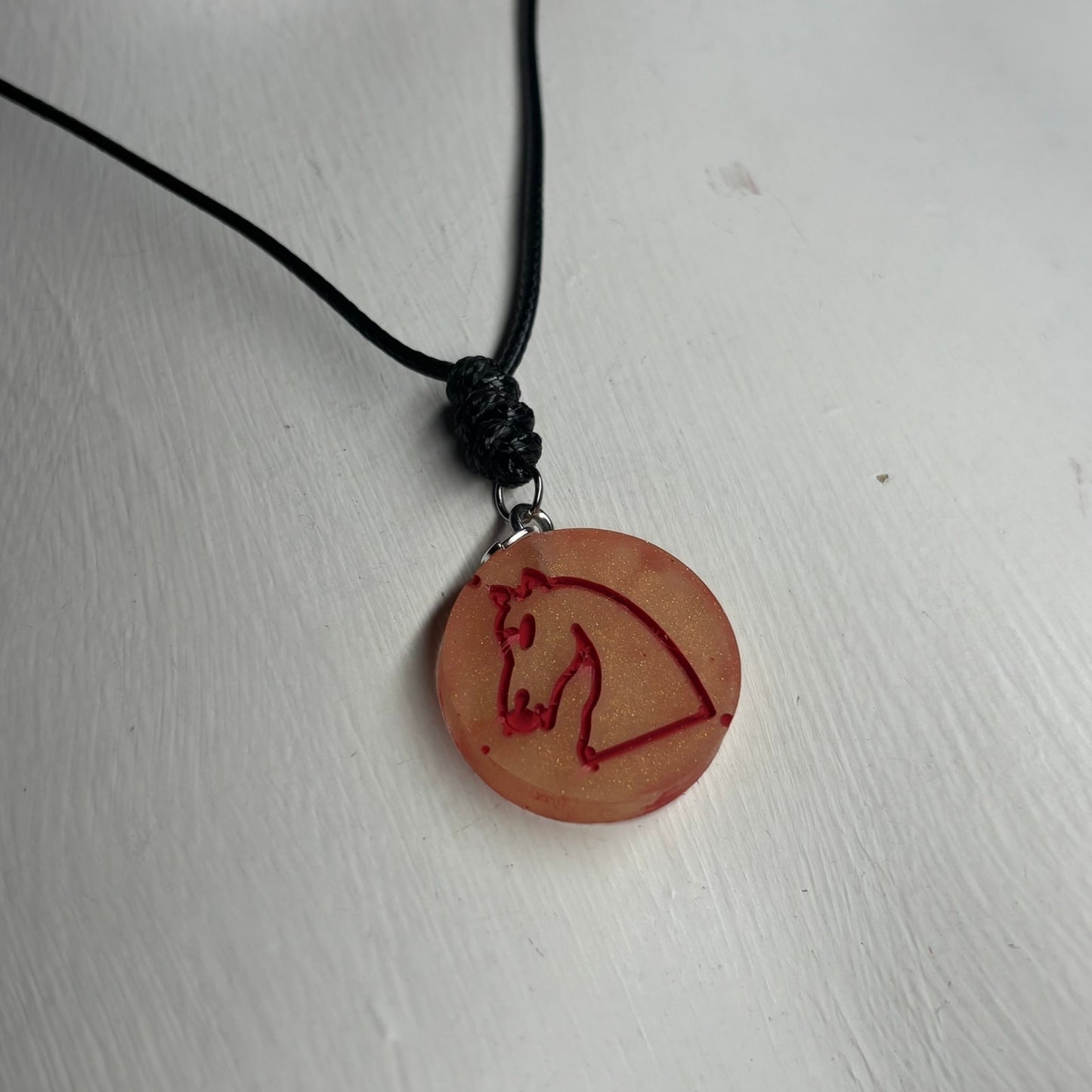 Red Print Knight- Handmade Resin Chess Necklace