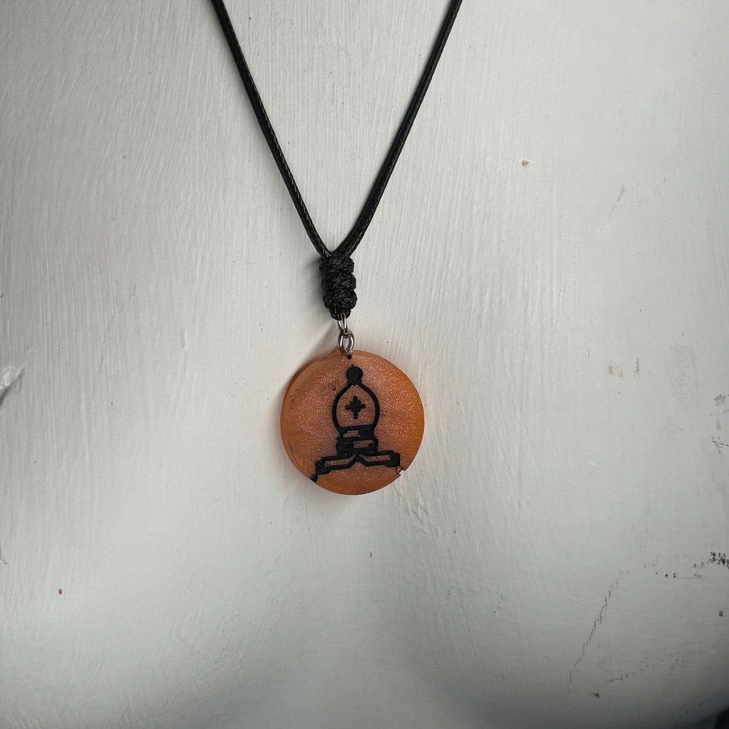 Orange Bishop - Handmade Resin Chess Necklace