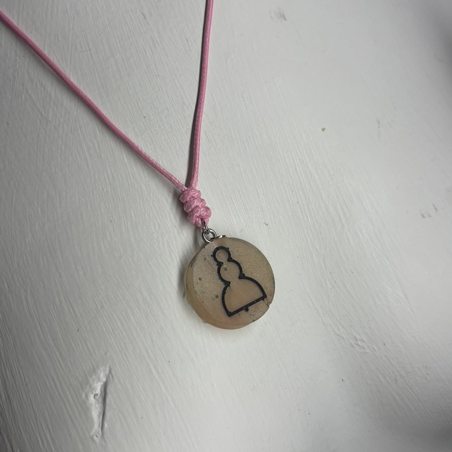 Cream Pink Pawn - Handmade Resin Chess Necklace