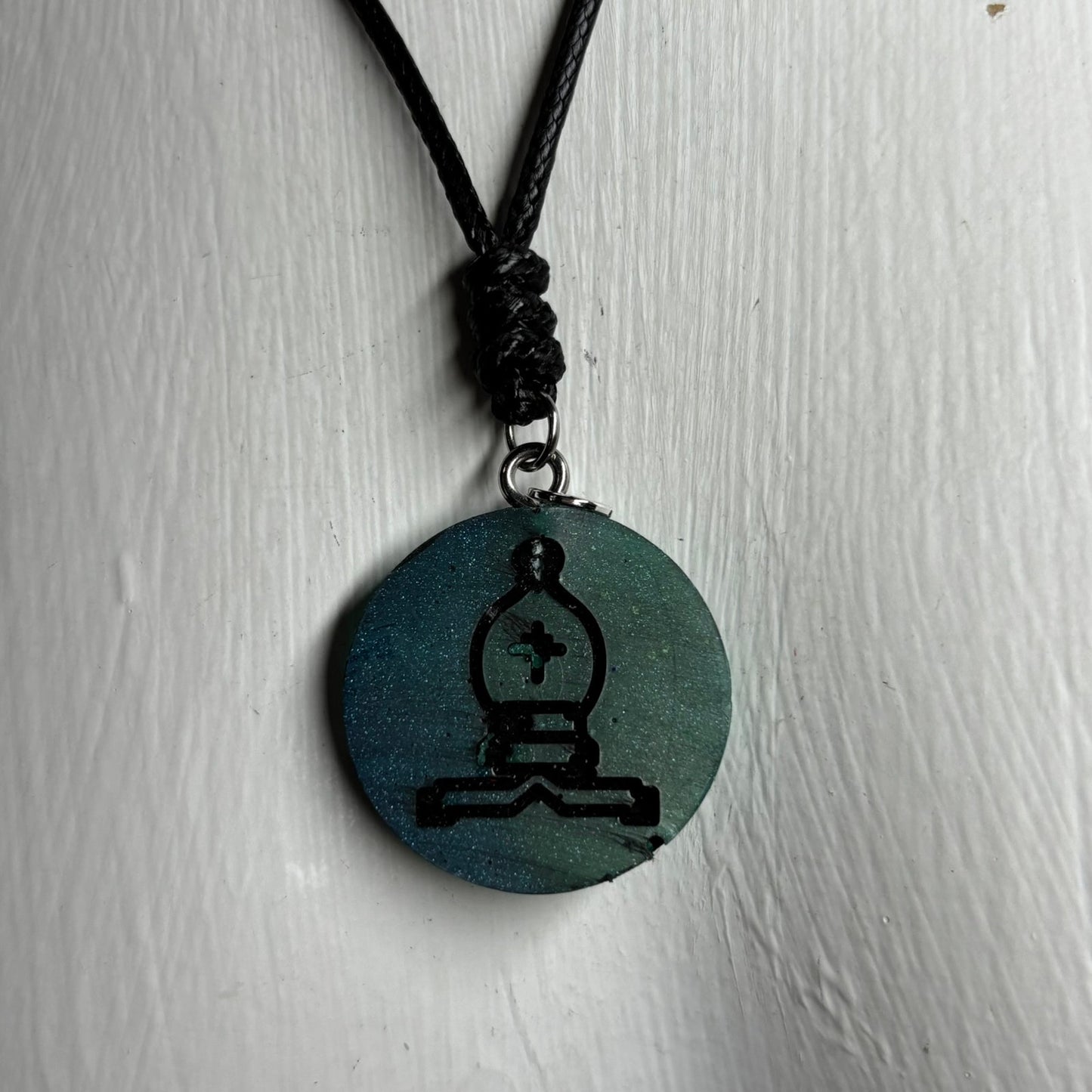Dark Green Bishop - Handmade Resin Chess Necklace