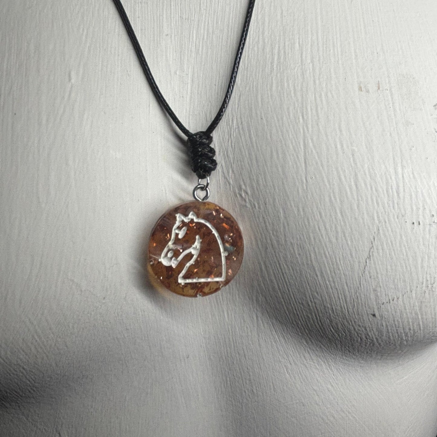 Golden Sparkle Knight - Handmade Resin Chess Necklace