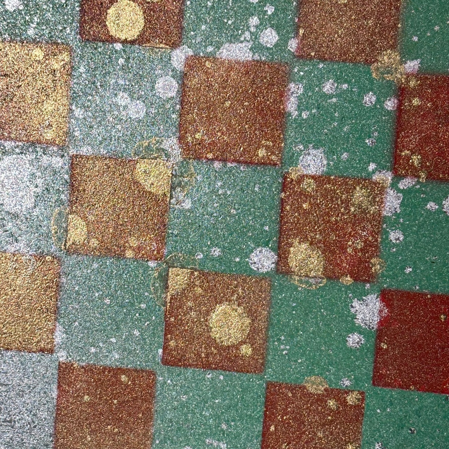 Splattered Green & Red - Painted Chess Board