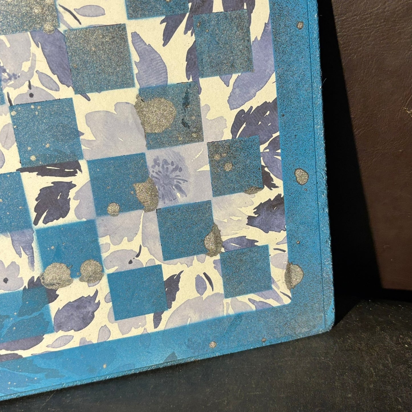 Blue Leaves - Scrapbook Chess Board