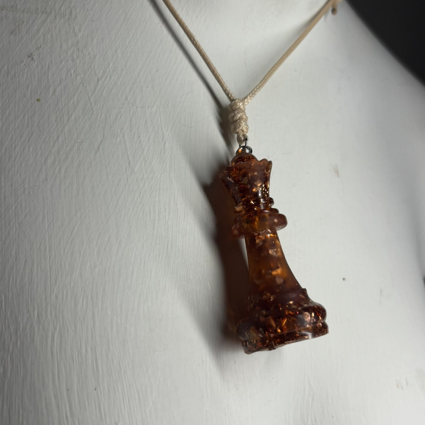 Dark Amber Queen - Handmade Resin Chess Necklace