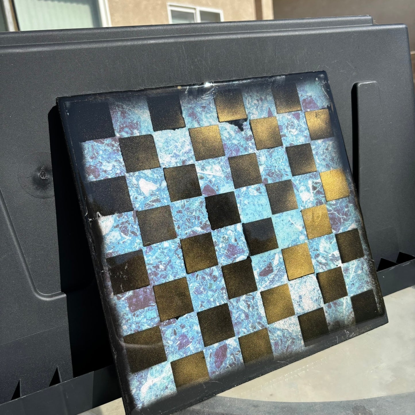 Blue Crystal - Resin Coated Chess Board