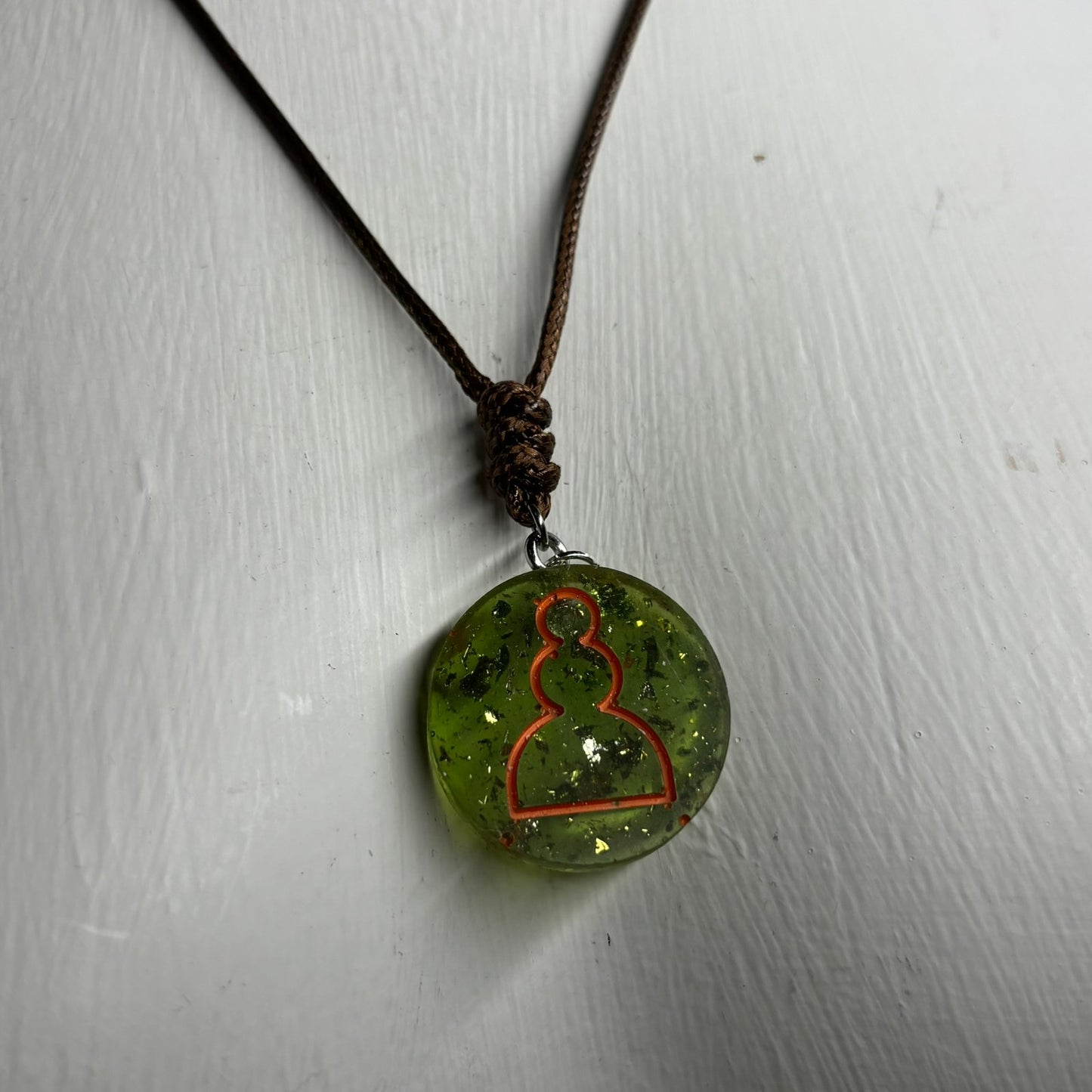Green Crystal Pawn - Handmade Resin Chess Necklace