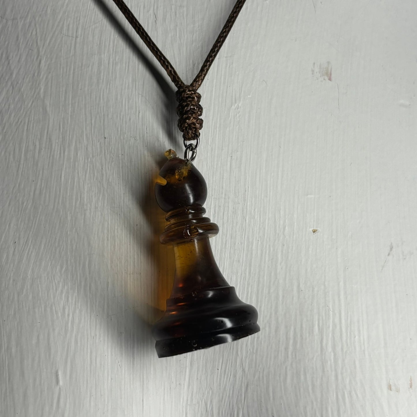 Coffee Brown Bishop - Handmade Resin Chess Necklace
