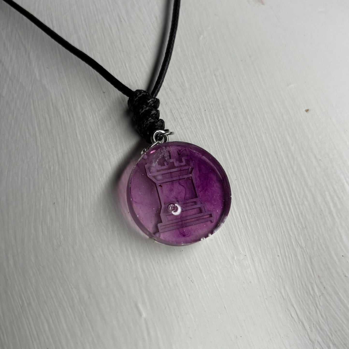 Purple Mist Rook - Handmade Resin Chess Necklace