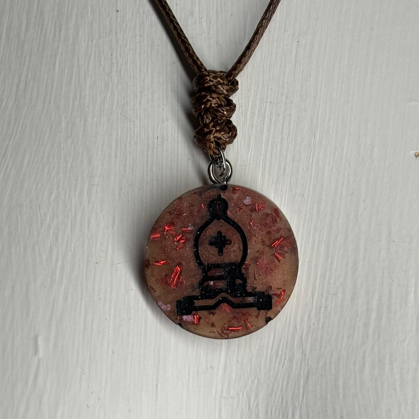 Dark Crystal Orange Bishop - Handmade Resin Chess Necklace