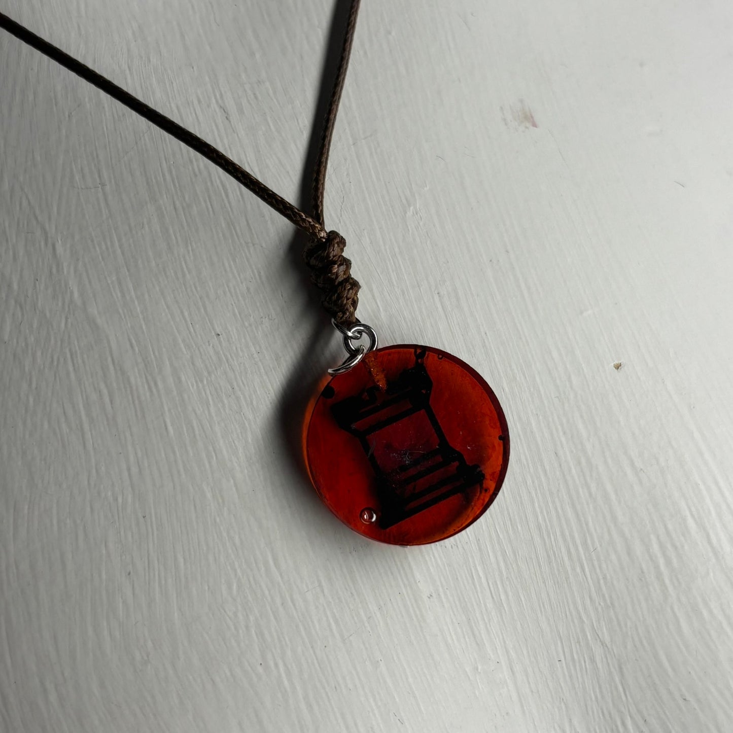 Dark Cherry Red Rook - Handmade Resin Chess Necklace