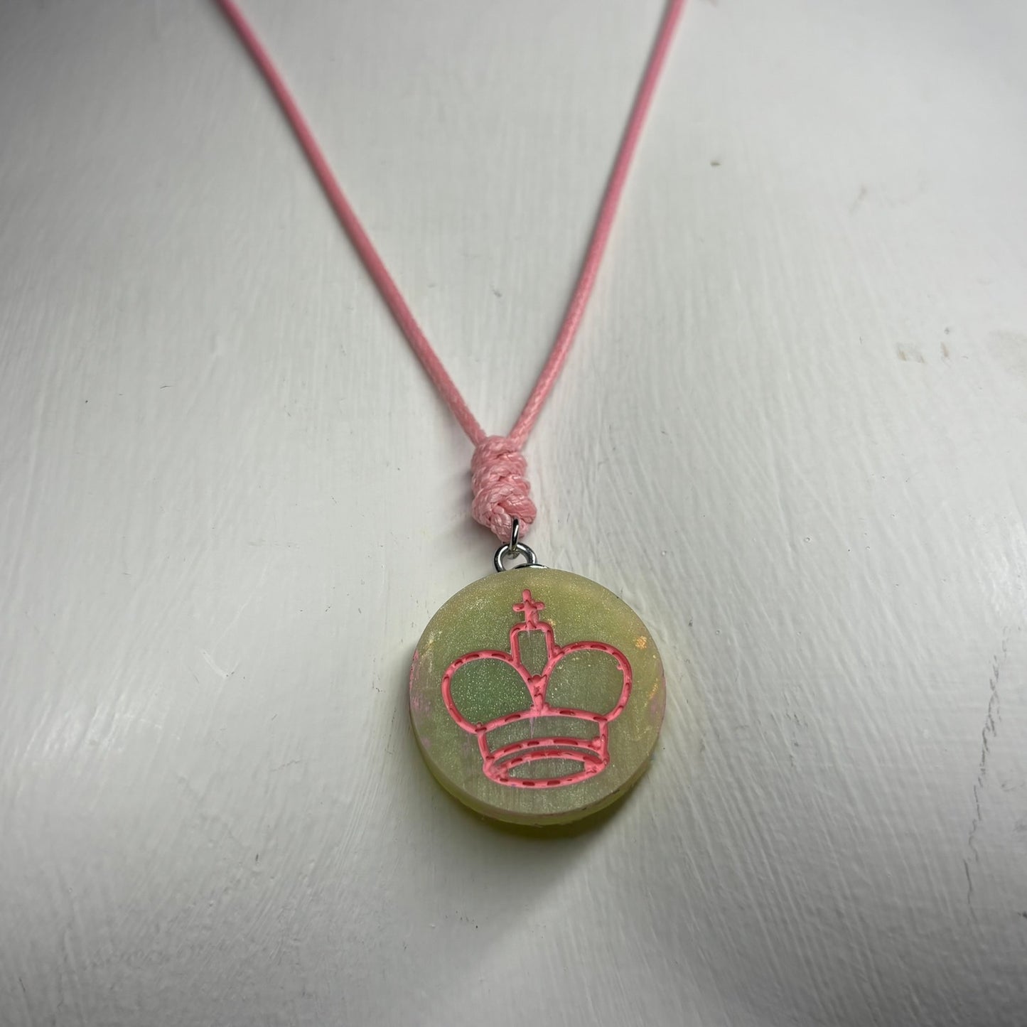 Pink Lime Green King - Handmade Resin Chess Necklace