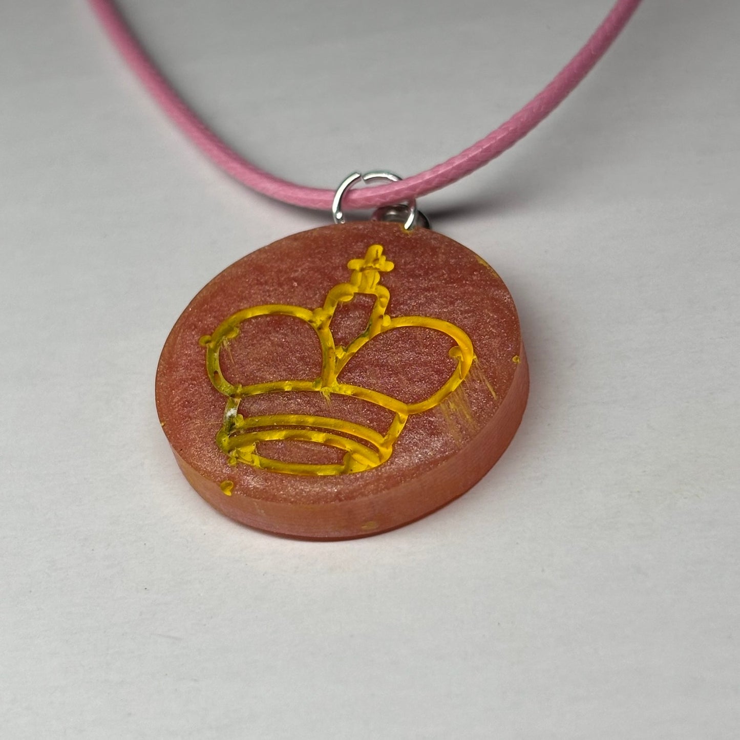 Peach Pink King - Handmade Resin Chess Necklace
