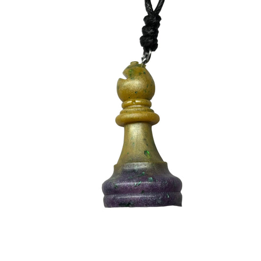 Yellow & Purple Royal Bishop - Handmade Resin Chess Necklace
