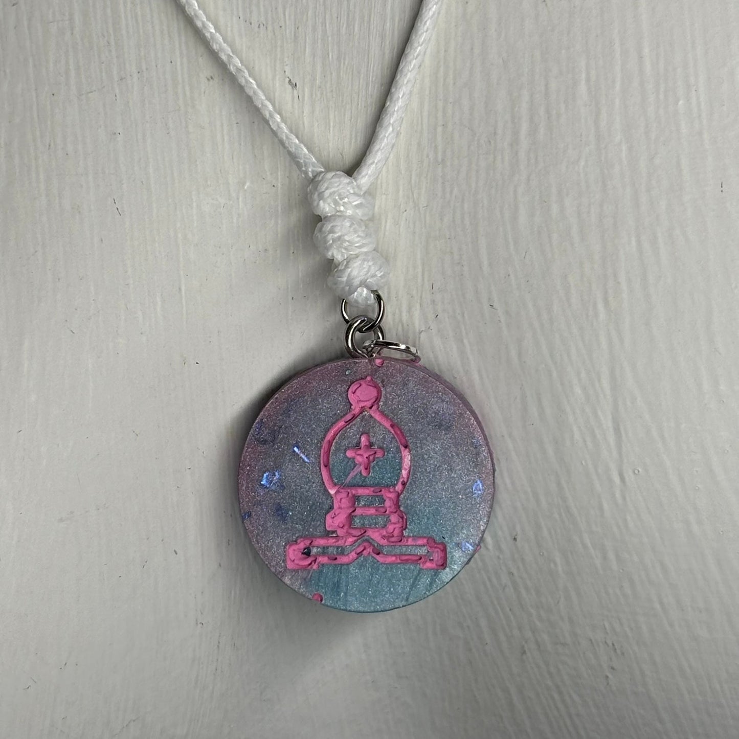 Fluid Pink Bishop - Handmade Resin Chess Necklace