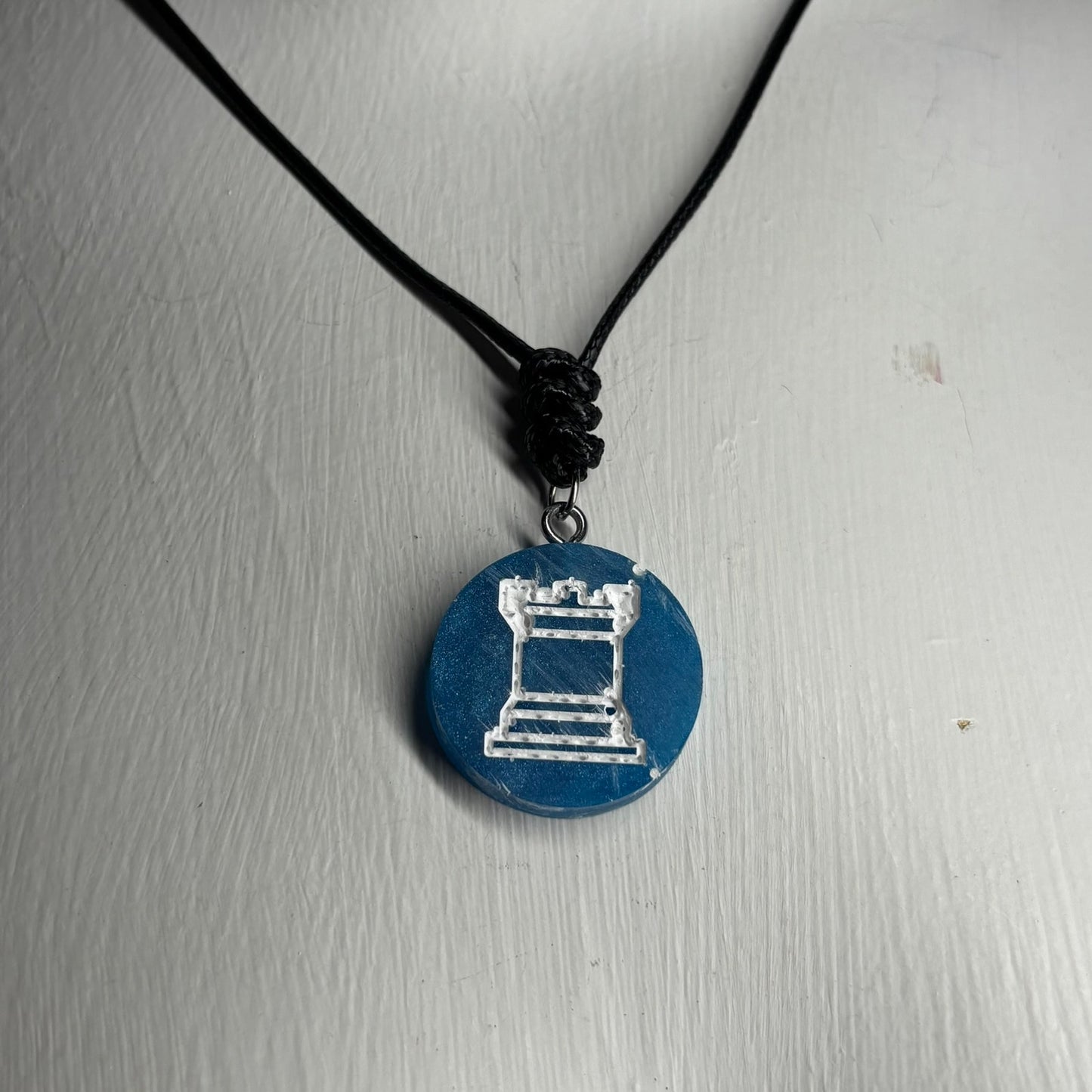 Blue Rook - Handmade Resin Chess Necklace