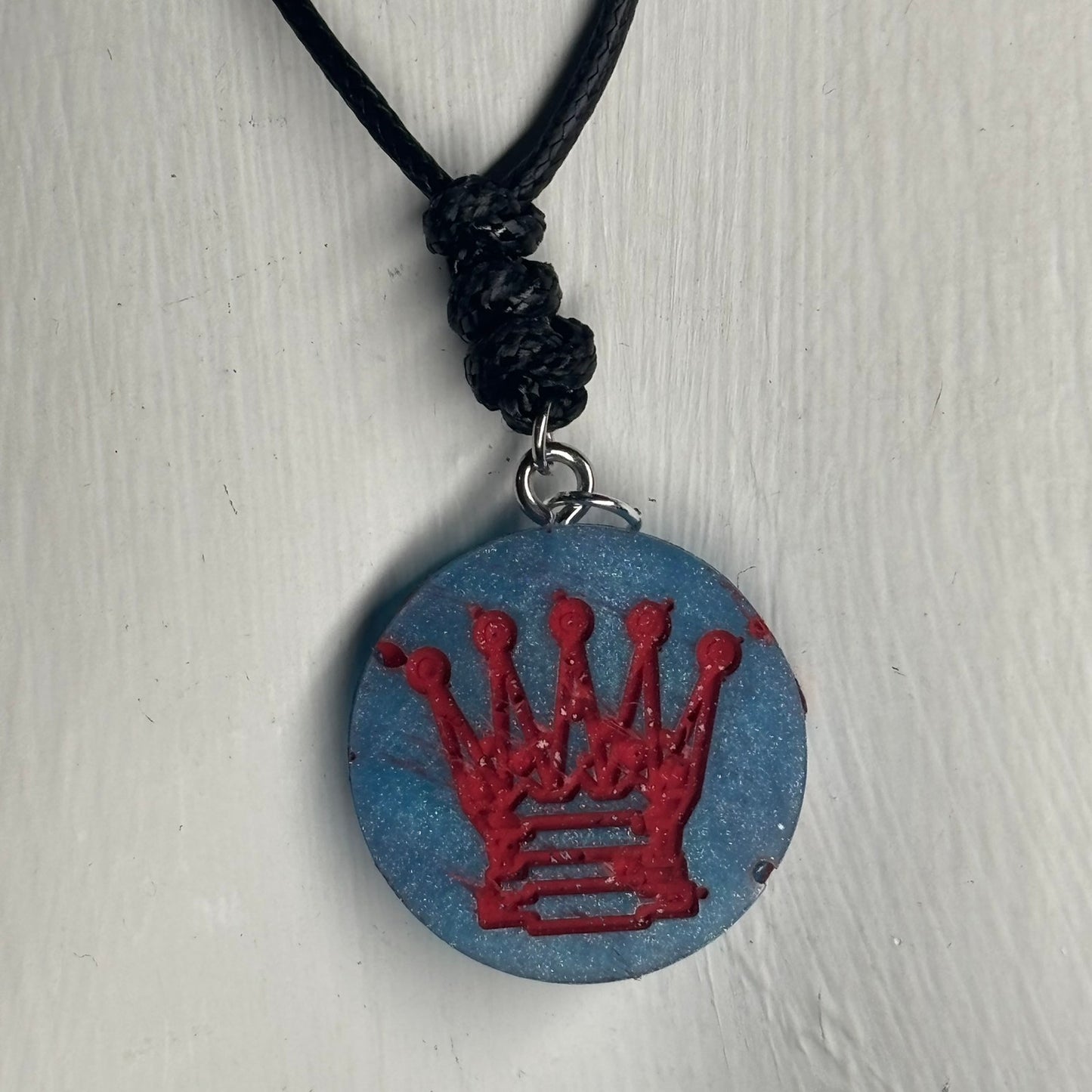 Blue & Red Queen - Handmade Resin Chess Necklace