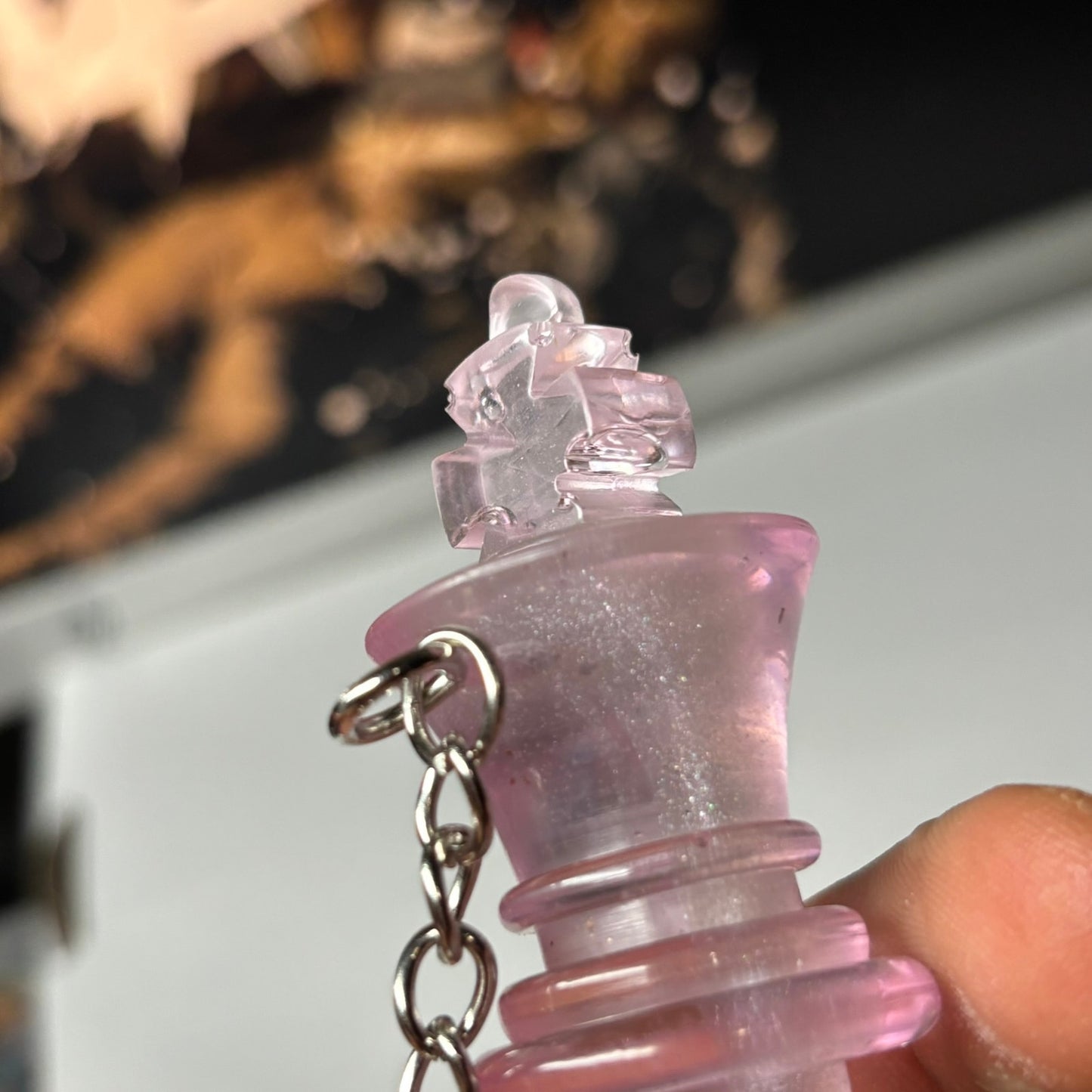 White Pink King - Handmade Resin Keychain - Large Edition