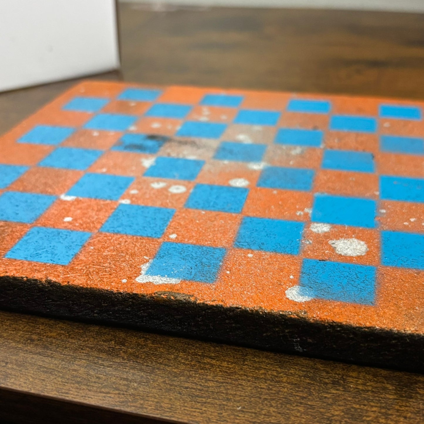 Blue Orange Splatter - Painted Double Sided Chess Board