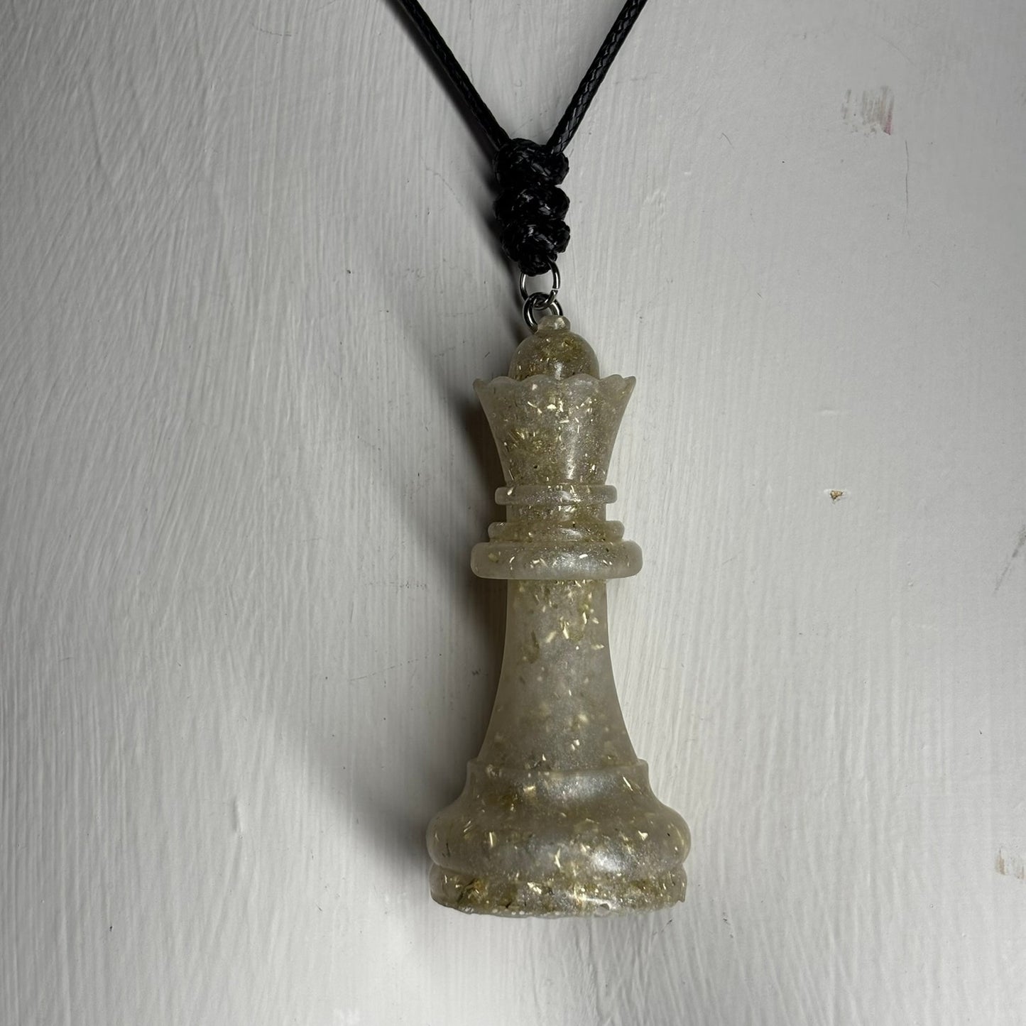 White Crystal Queen - Handmade Resin Chess Necklace