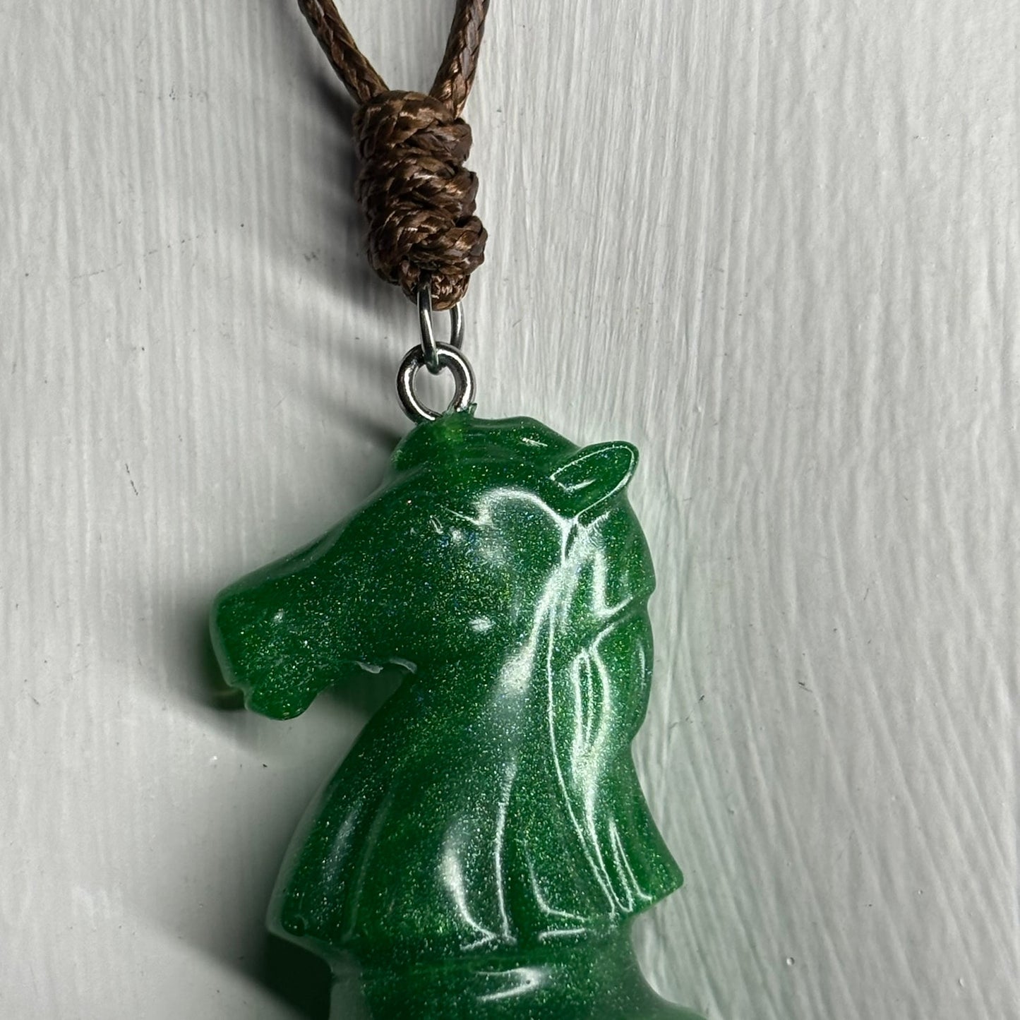 Solid Green Knight - Handmade Resin Chess Necklace
