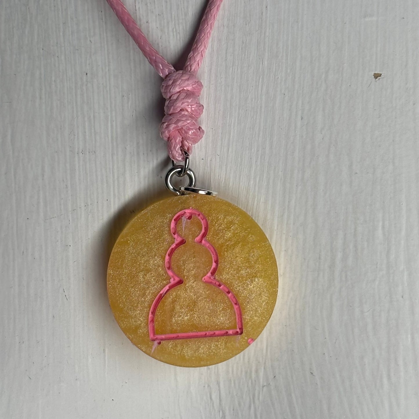 Yellow Pink Pawn - Handmade Resin Chess Necklace