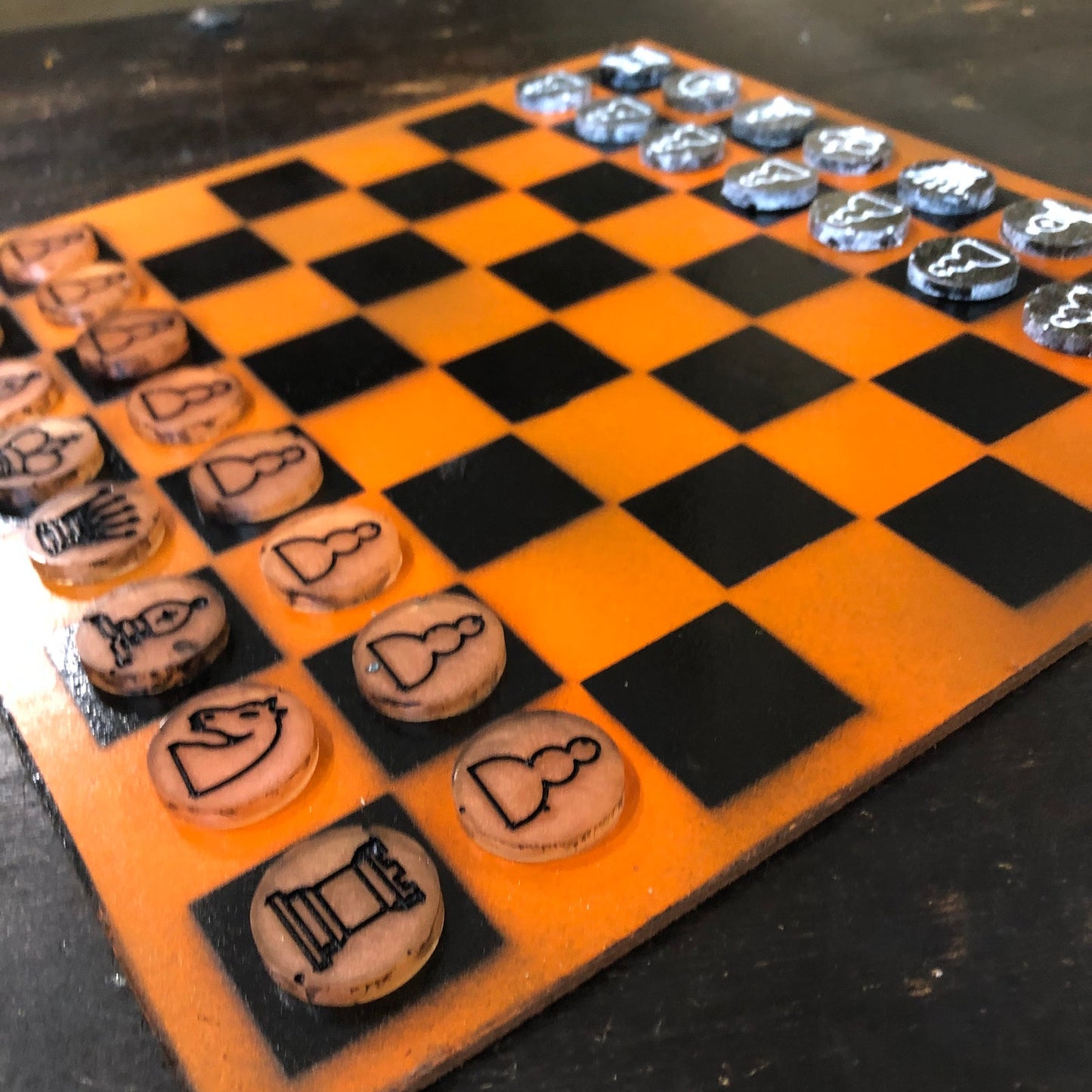 Orange & Black - Painted Chess Set