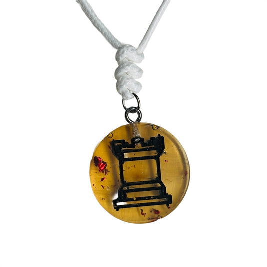 Yellow Amber Rook - Handmade Resin Chess Necklace
