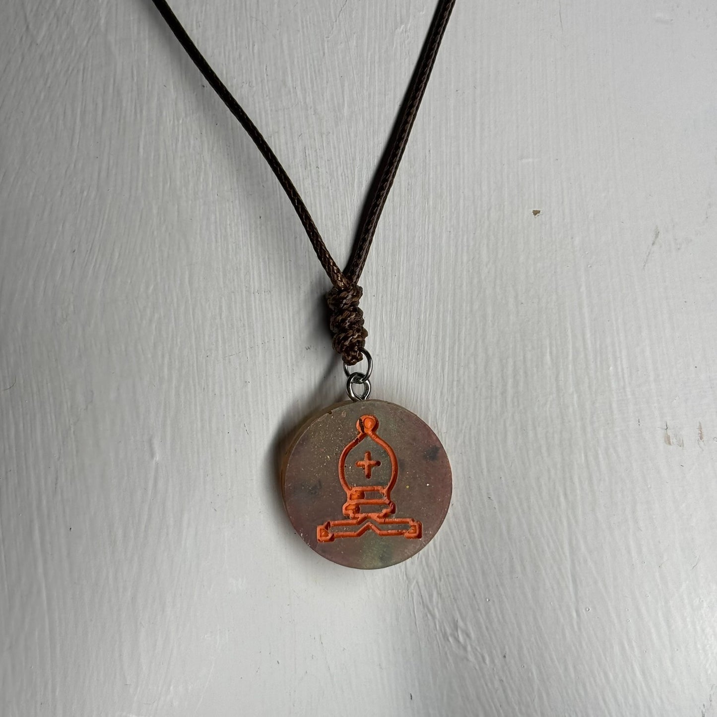 Royal Orange Bishop - Handmade Resin Chess Necklace