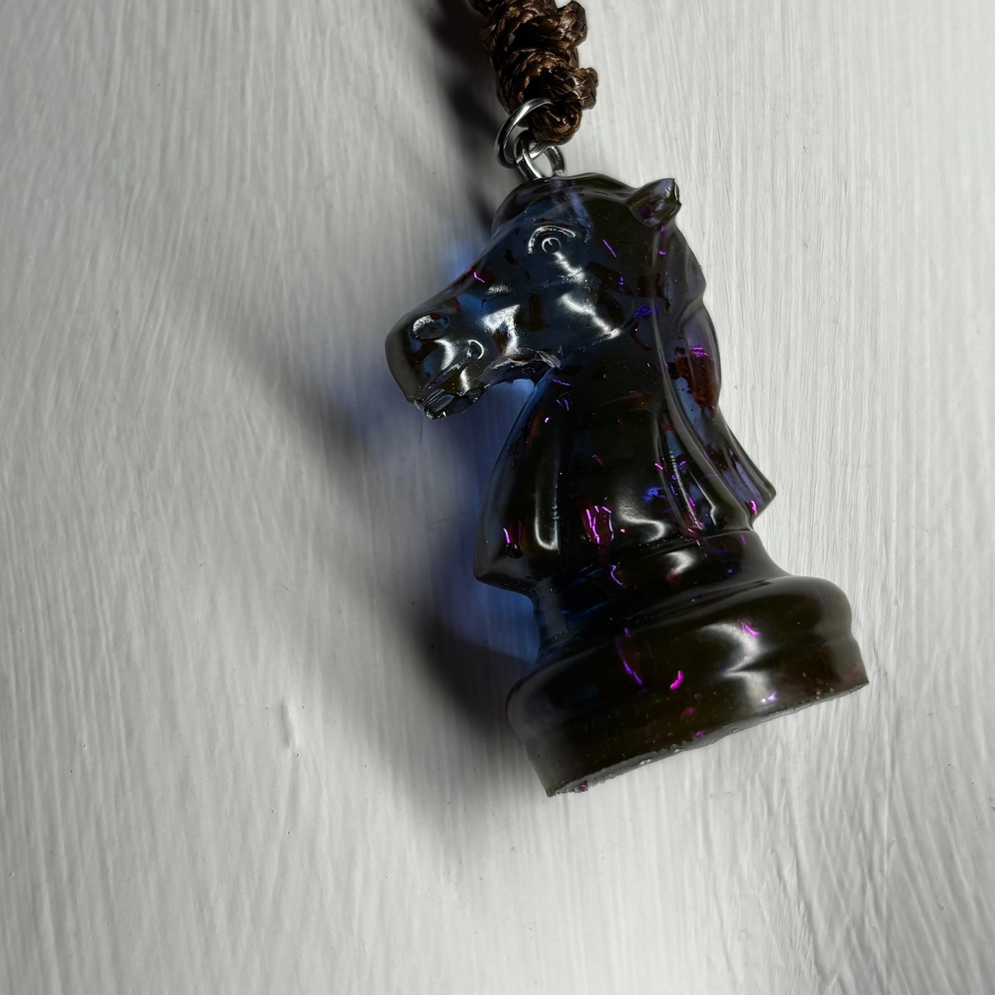 Transparent Blue Knight - Handmade Resin Chess Necklace