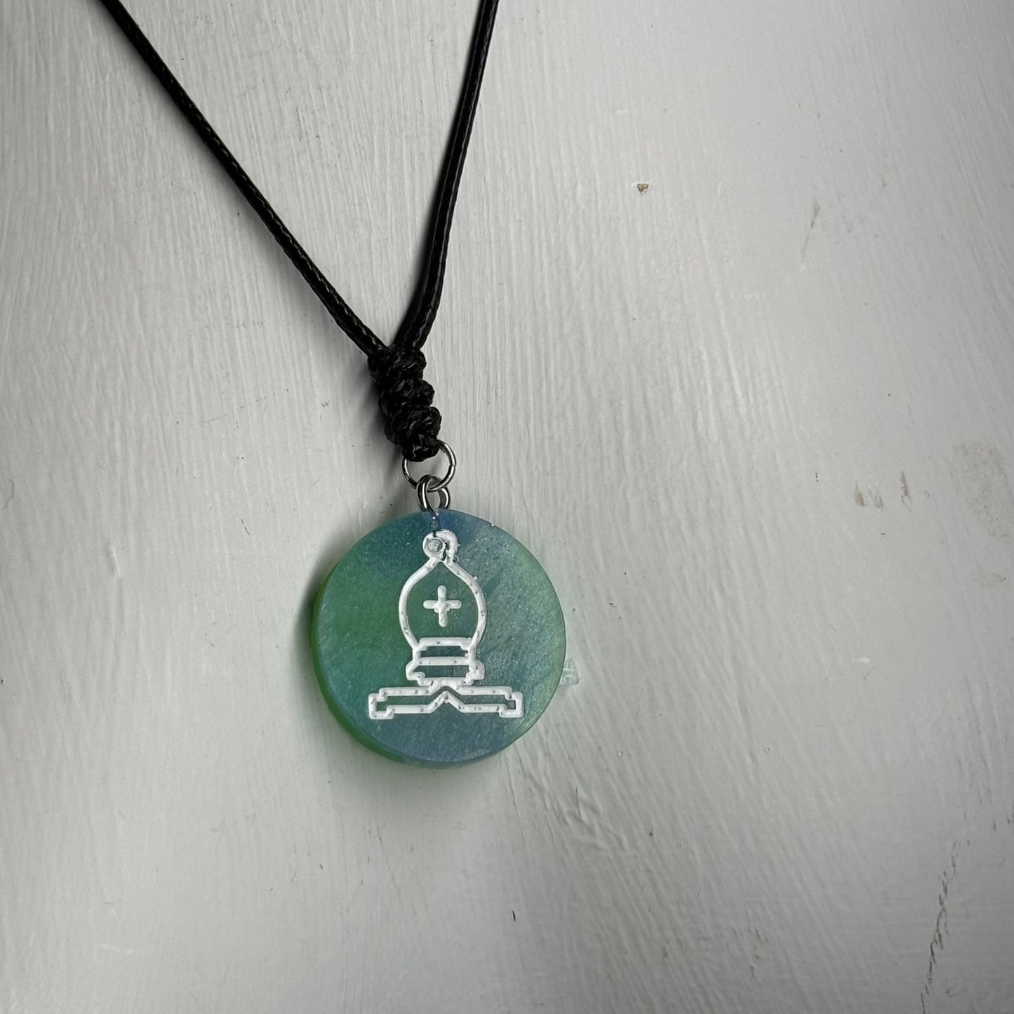 Green Ice Bishop - Handmade Resin Chess Necklace