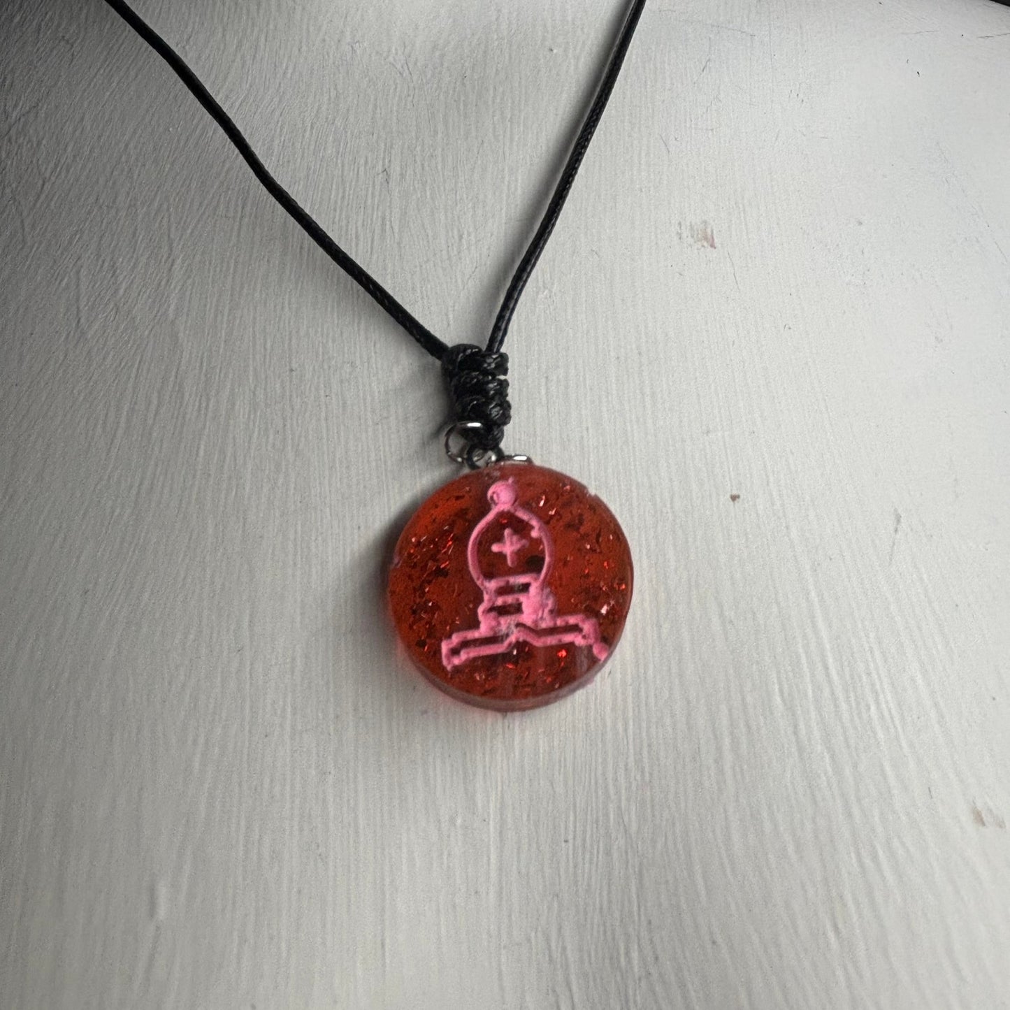 Crystal Pink Bishop - Handmade Resin Chess Necklace