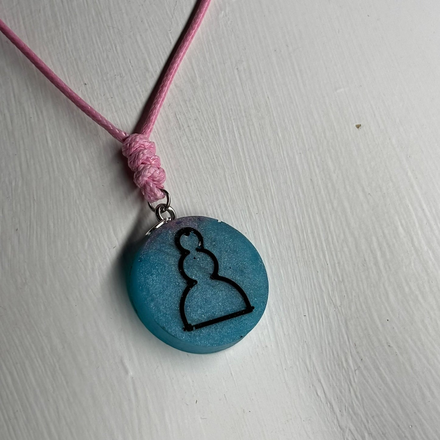 Pink & Blue Pawn - Handmade Resin Chess Necklace
