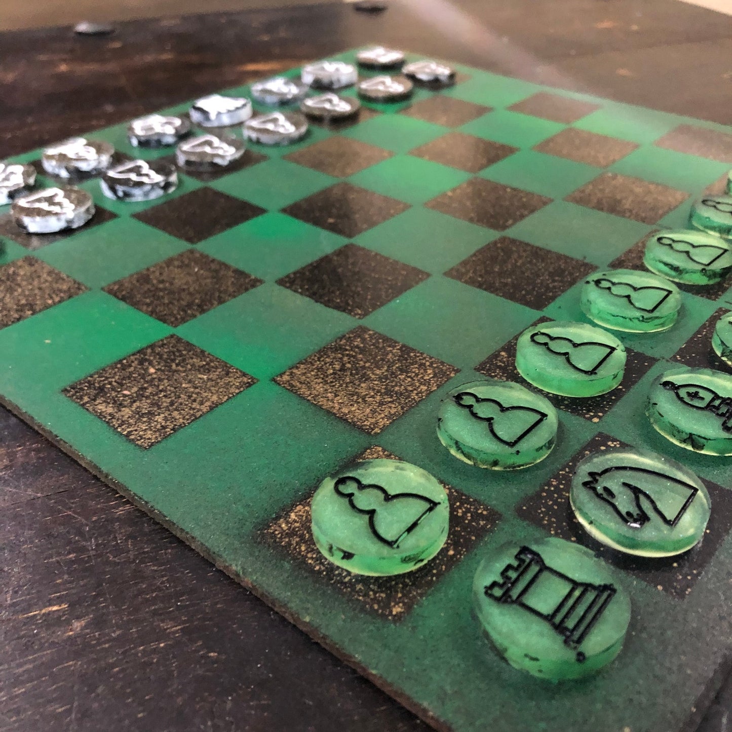 Golden Green - Painted Chess Set