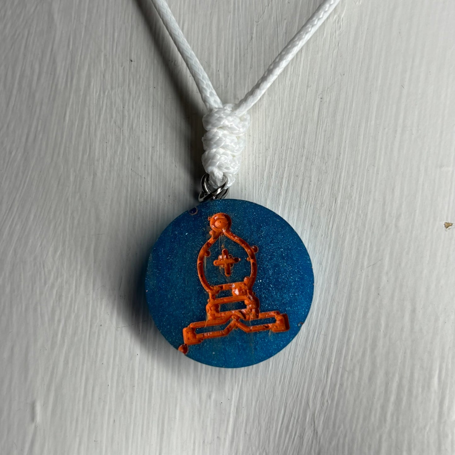 Orange Blue Bishop - Handmade Resin Chess Necklace