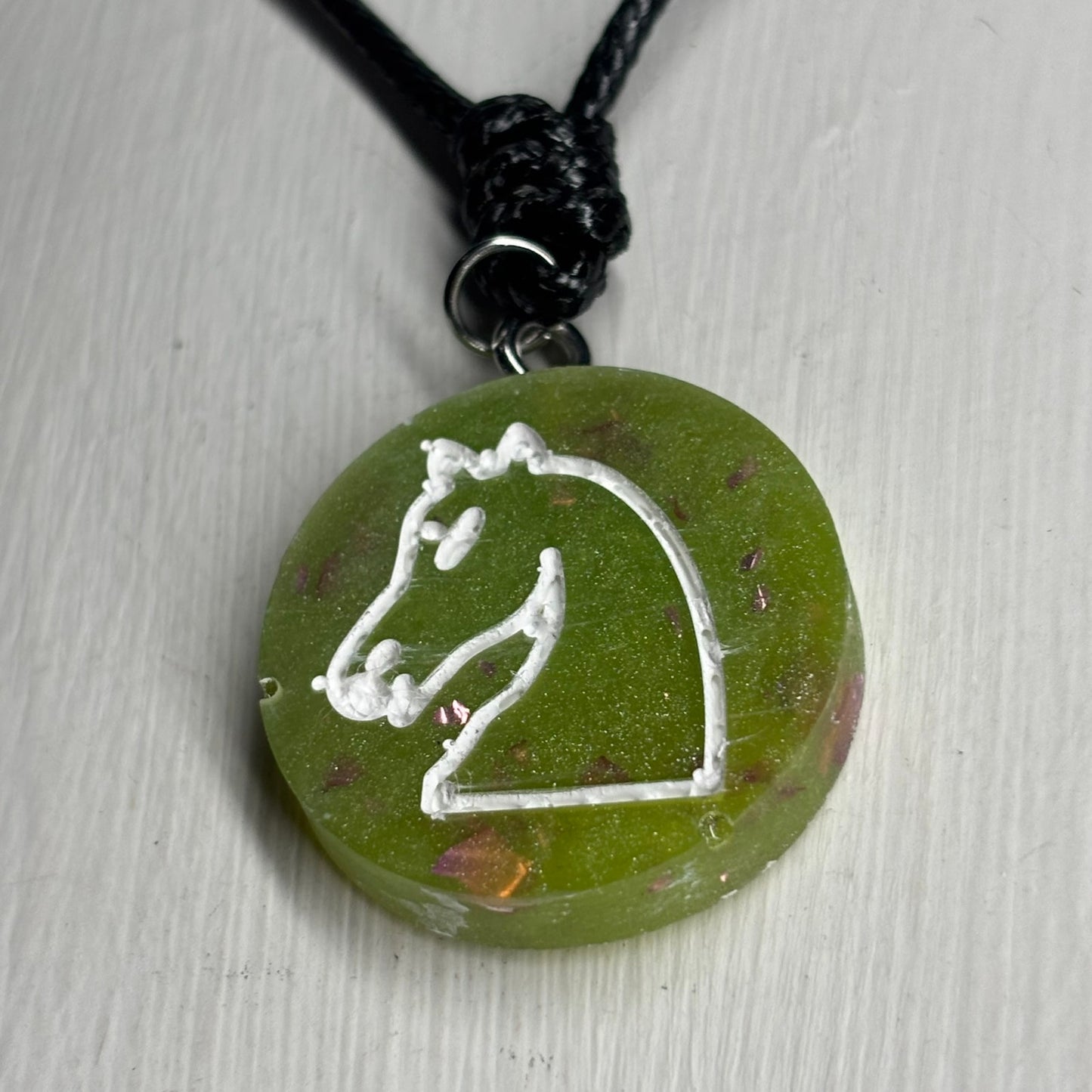 Neon Green Knight - Handmade Resin Chess Necklace