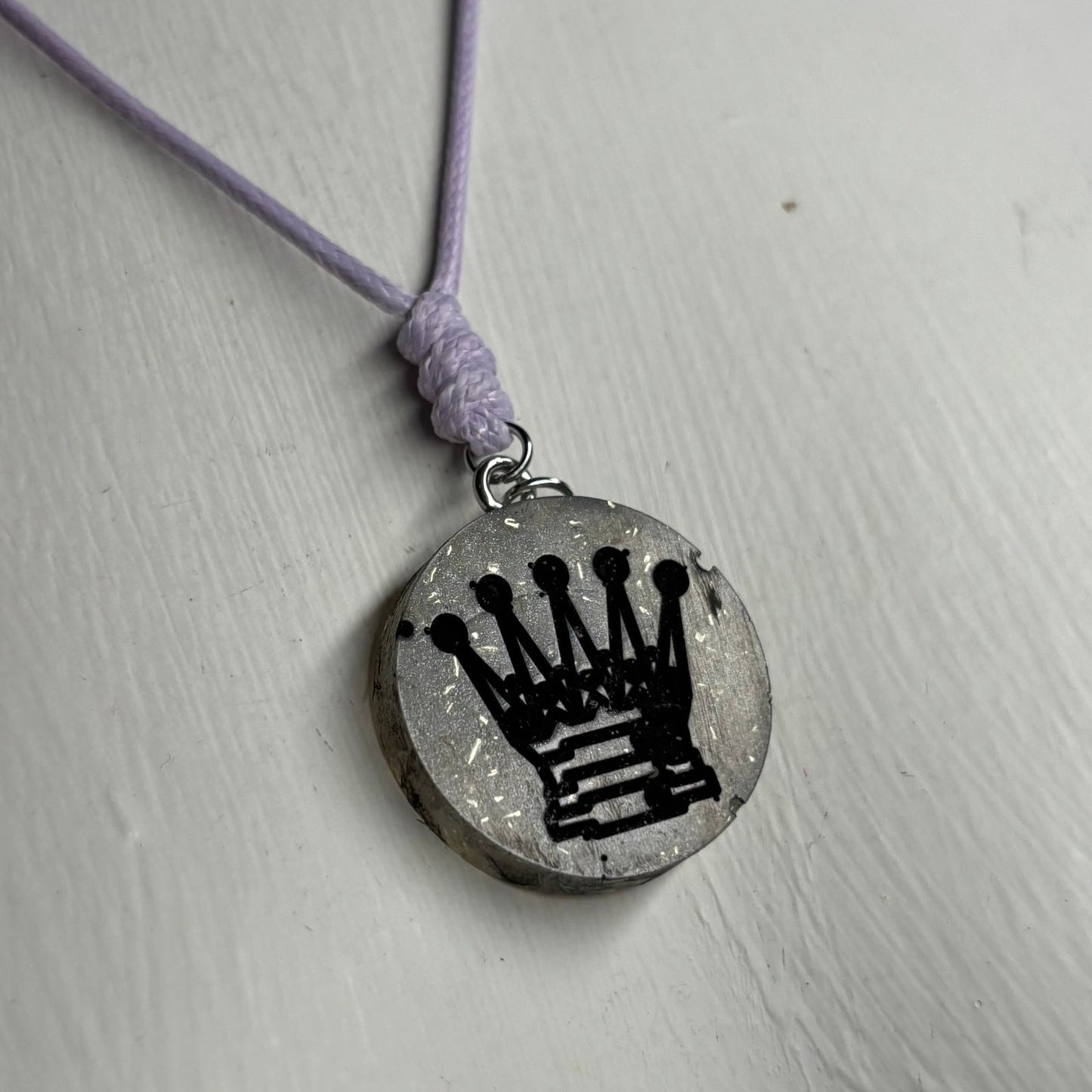 Gray Queen - Handmade Resin Chess Necklace