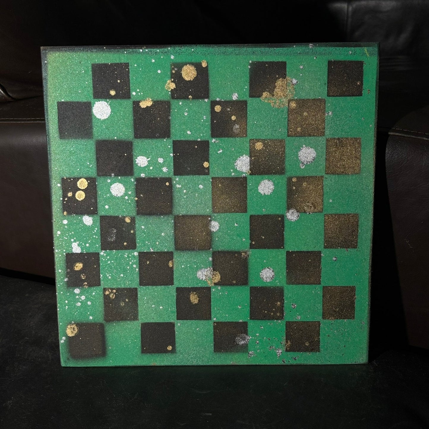 Green Gold Splatter - Painted Chess Board